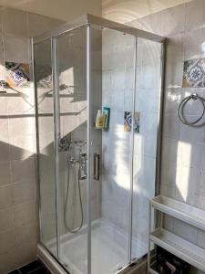 阿迪斯普普伦Minoa apartment in the heart of a Cretan village的浴室内带玻璃淋浴间