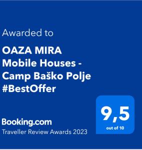 巴什卡沃达OAZA MIRA Mobile Houses - Camp Baško Polje #BestOffer的基本聚脂皮质阿尼亚米拉移动房屋的屏蔽