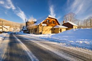 利波瓦拉尼Apartmány Pod Šerákem的房屋前有雪覆盖的道路