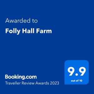惠特比Folly Hall Farm的一部手机的屏幕,手机的文本想要完全用于农场