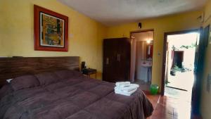 拉帕洛马伊比拉皮塔旅舍的一间带大床的卧室和一间浴室