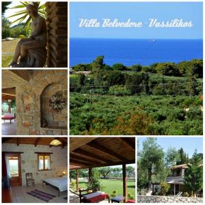 瓦西里科斯Villa Belvedere - Sea view apts near Banana beach的房屋和海洋图片的拼合