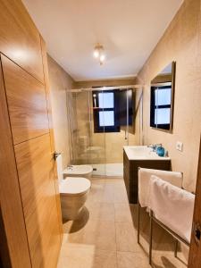 库迪列罗BarloventoCudillero的浴室配有卫生间、盥洗盆和淋浴。