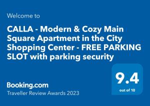 斯科普里CALLA - Modern & Cozy Main Square Apartment in the City Shopping Center - PARKING SLOT with parking security的城市购物中现代而舒适的主广场公寓的屏幕