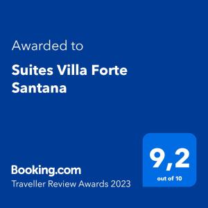 弗洛里亚诺波利斯Suites Villa Forte Santana的手机的屏幕,短信被授予套房别墅