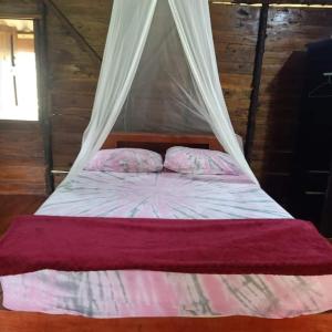 班农塔勒Koom Kachanaan的一张带天蓬的床和两个枕头