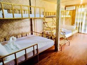 Zamboanguita白巧克力山度假村的宿舍间内的3张双层床