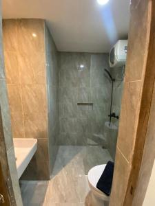 CandiDS Colive Sinabung的带淋浴、卫生间和盥洗盆的浴室