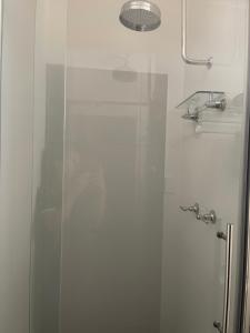 朗里奇Albert Park Motor Inn-KING BEDS-POOL-SHADED PARKING的浴室里设有玻璃门淋浴