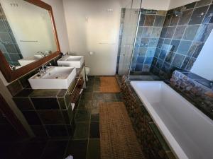 De RustRibboksfontein Guest Farm的带浴缸、水槽和镜子的浴室