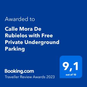 瓦伦西亚Calle Mora De Rubielos with Free Private Underground Parking的一个蓝色的文本框,上面的单词被授予了用来称呼更多的无线电骑手