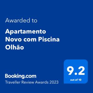 奥良Apartamento Novo com Piscina Olhão的手机的截图,文字升级到公寓的noocommitenoocom