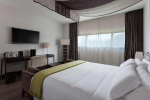 圣地亚哥－德孔波斯特拉圣地亚哥德孔波斯特拉NH集团酒店的酒店客房设有白色的床和窗户。