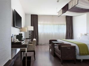圣地亚哥－德孔波斯特拉圣地亚哥德孔波斯特拉NH集团酒店的配有一张床和一张书桌的酒店客房