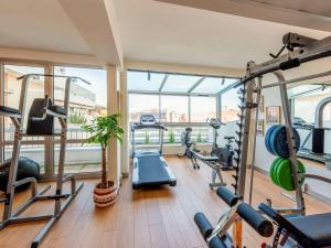 图卢兹图卢兹中心圣乔治美居酒店的一间健身房,里面设有数个健身器材