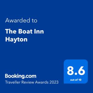 雷特福德The Boat Inn Hayton的带有船内图的文本框的截图