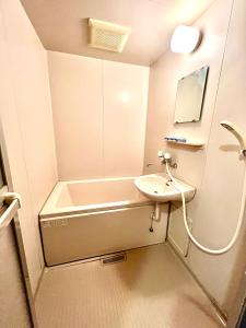 宫崎Shirahama Harbor的浴室配有盥洗盆、浴缸和镜子