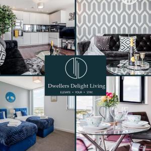 巴塞尔顿Basildon - Dwellers Delight Living Ltd Serviced Accommodation , 2 Bedroom Penthouse Basildon Essex with Free Wifi & secure parking的客厅和厨房的照片拼合在一起