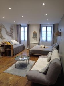 圣让皮耶德波尔Les Chemins d'Elika的一间带两张床和一张沙发的客厅