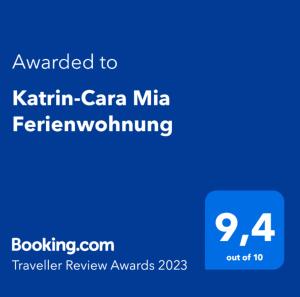 特里滕海姆Katrin-Cara Mia Ferienwohnung的带有文字的手机的屏幕照,想要卡琳卡玛玛玛