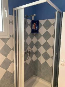 波多河丽Granatapfel的浴室里设有玻璃门淋浴