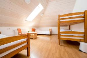 罗格坡曼戈唐Hostel Kronotop in Triglav National Park的一间卧室配有两张双层床和一张书桌