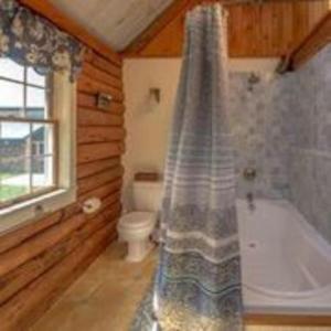 BrownfieldBig Sky Mountain Estate的带淋浴、浴缸和卫生间的浴室