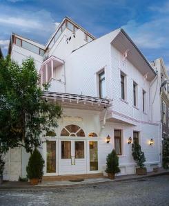 伊斯坦布尔Fuat Bey Palace Hotel & Suites的白色的房子,设有大门