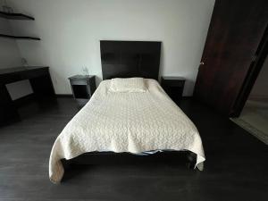 奥里萨巴Habitación Ojo de Agua的卧室配有带白色棉被的床