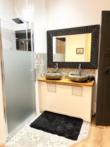 卡尔卡松SalutBB Chambre d'hote的一间带两个盥洗盆和淋浴的浴室