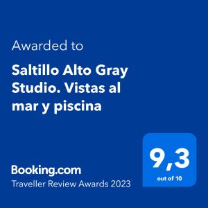 Saltillo Alto Gray Studio. Vistas al mar y piscina的证书、奖牌、标识或其他文件