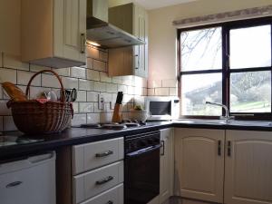 Llanfihangel-Bryn-PabuanRobins Retreat - Uk6548的厨房配有水槽和炉灶 顶部烤箱