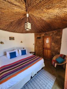 圣佩德罗·德·阿塔卡马Masairi的一间卧室设有一张带天花板的大床