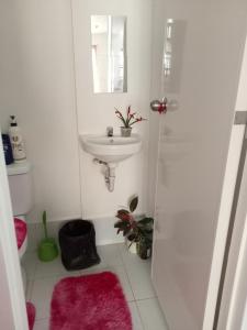 利帕Phirst Park Homes Townhouse的浴室配有盥洗盆和带镜子的淋浴