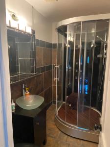 亚特兰大Cozy comfortable PRIVATE BEDROOMS的带淋浴和盥洗盆的浴室