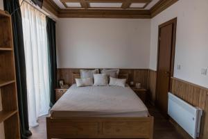 班斯科Pirin Golf and Spa Cozy Studio的一间卧室设有一张床和一个大窗户