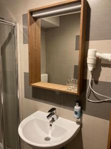 布尔泽策Apartman Jelka Brzece的一间带水槽和镜子的浴室