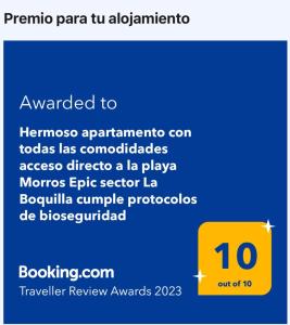 卡塔赫纳Hermoso apartamento con todas las comodidades acceso directo a la playa Morros Epic sector La Boquilla cumple protocolos de bioseguridad的手机屏幕上带有号码的截图