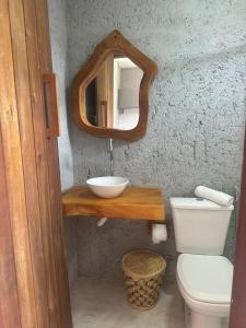 圣米格尔-杜斯米拉格里斯Nauru chalés milagres的一间带水槽、卫生间和镜子的浴室