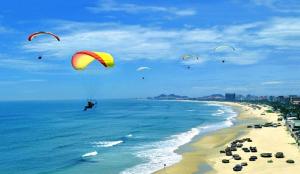 岘港Beach Hotel by RAON - STAY 24H的一群人乘风筝在海滩上飞行