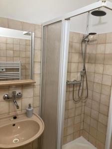 伊泽拉河畔亚布洛内茨Penzion Breuer的带淋浴和盥洗盆的浴室