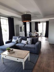 Brazey-en-PlaineSuperbe appartement climatisé au centre ville的客厅配有蓝色的沙发和桌子