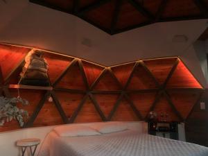 里奥内格罗PrivaDome的一张位于带木制床头板的房间的床铺