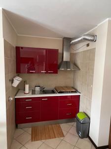 利莫内皮埃蒙特Les Deux Citrons的一间带红色橱柜和水槽的厨房