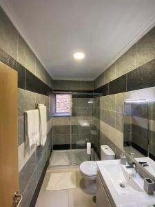 福什科阿新镇Apartamentos Barbosa的浴室配有盥洗盆、卫生间和浴缸。
