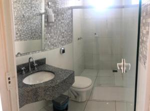 圣代佩德罗HOTEL E POUSADA ISIS的一间带水槽、卫生间和淋浴的浴室