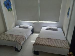 卡利Hotel Avei Suites的小型客房 - 带2张床和窗户