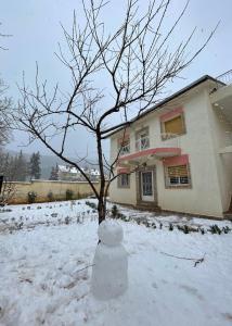 伊穆泽尔杜坎达Villa ain soltan的雪人站在树屋前