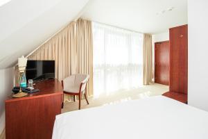 德鲁斯基宁凯Hotel Medūna的一间卧室配有一张床、一张书桌和一台电视