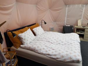 GlåmosRøros Arctic Dome的帐篷内一间卧室,配有一张床